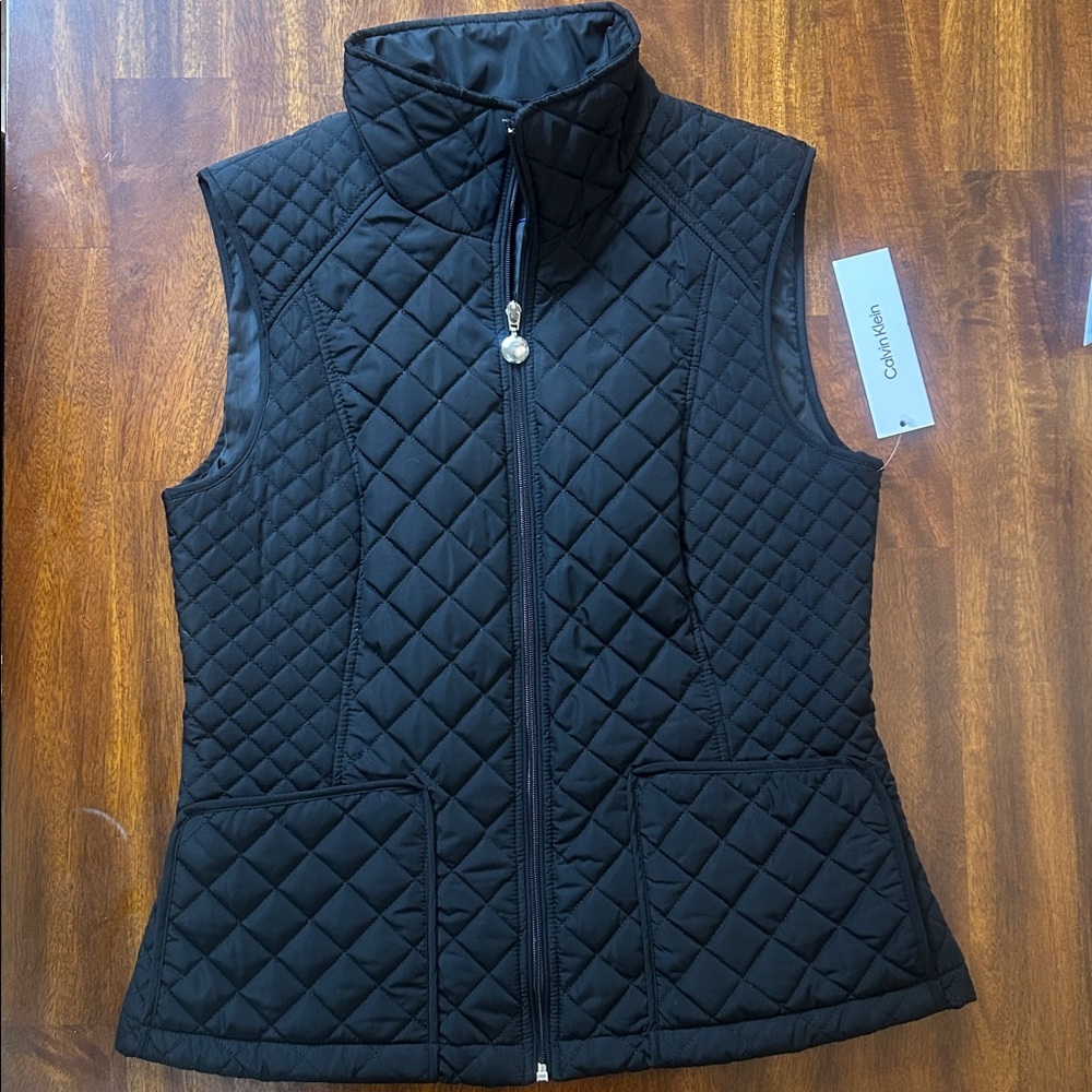 Calvin Klein Black Quilted Sleeveless Zip-Front Vest